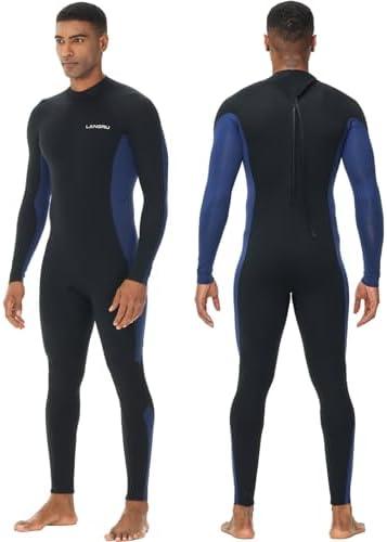 Lansru Men Wetsuit, 5/4mm Upgrade CR Neoprene Wetsuits for Men, Ideal Thermal Wet Suit in Cold Water, Back Zip for Surfing Snorkeling Diving Swimming, M