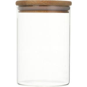 1PC Glass Canister Jar with Bamboo Lid for Food Storage, Organization for Coffee Beans, Tea, Flour, Salt, Nuts, Cookies, Oatmeal 15 fl oz (450ml)