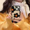 Creative Flower Case for iPhone 15 Cute Design,Embroidery Floral Case for iPhone 15 Kawaii Fluffy Back,Fashion Slim Girly Case Protective Cover for iPhone 15 6.1inch 2023(Orange Flower)