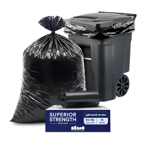 Plasticplace 9596 Gallon Heavy Duty Black Trash Bags  Contractor Grade, Extra Large Garbage Bags for Construction & Outdoor Trash Cans, 1.2 Mil Thick, 61” x 68” (15 Count Roll)