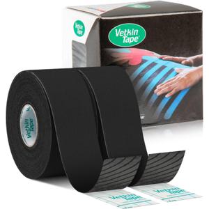 VETKIN VetkinTape Veterinary Kinesiology Tape | Tape for Horses & Dogs | Equine & Canine Kinesiotape | Latex Free and Quality Mark Certified Ktape | 1.2 inch | Pack of 2 Rolls (Black)