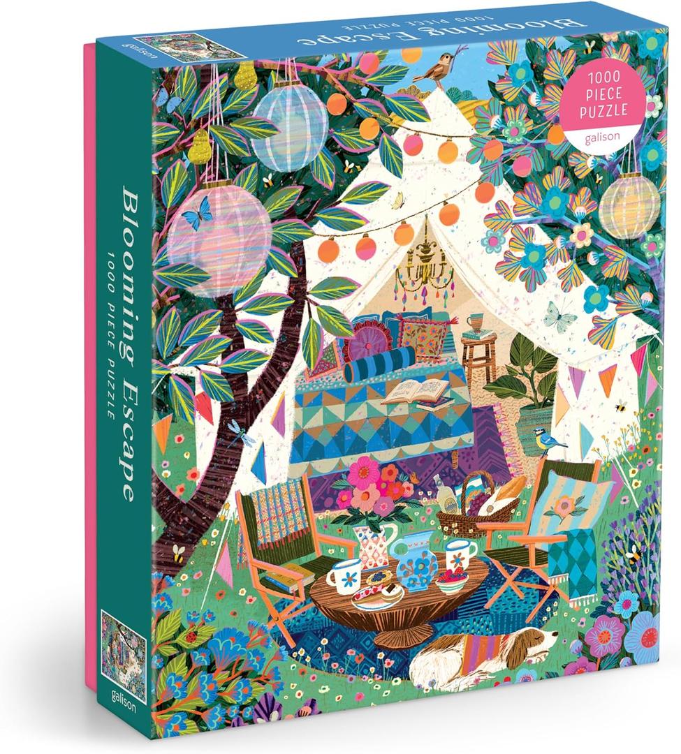 Galison Blooming Escape  1000 Piece Jigsaw Puzzle Featuring Beautiful Artwork of A Luxurious Camp Scene