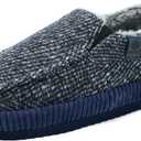 ONCAI Mens Clog Slippers with Arch Support Stripe Faux Fur Cotton-Blend High-Density Memory Foam Warm House Slippers Slip-on Indoor Outdoor Rubber Sole (10, Moccasins Blue/White)