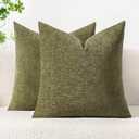 MIULEE Pack of 2 Couch Throw Pillow Covers 18x18 Inch Soft Olive Green Chenille Pillow Covers for Sofa Living Room Solid Dyed Pillow Cases