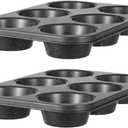 Jumbo Muffin Pan 2 Pack, Nonstick 6 Cup Muffin Tin, Extra Large Cupcake Pan for Baking, Giant Muffin & Cupcake Mold, Carbon Steel Muffin Tins, 3.3'' Cup Diameter