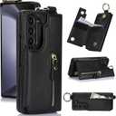 for Samsung Galaxy Z Fold 5 Wallet Case with Zipper and Credit Card Holder, Cash Slot, Premium Leather Magnetic Clasp Kickstand Heavy Duty Ring Protective Cover.(Black)