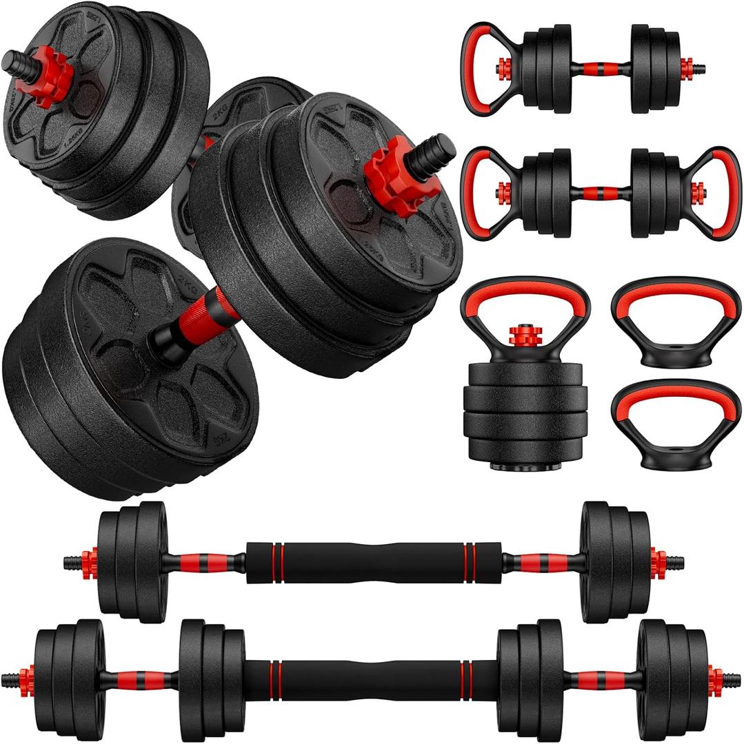 Adjustable Dumbbell Set, Free Weight Set with Connector, 4 in1 Dumbbells Set Used as Barbell, Kettlebells, Push up Stand, Weight Set for Home Gym Suitable Men/Women, 33LB (16.5LB Pair)