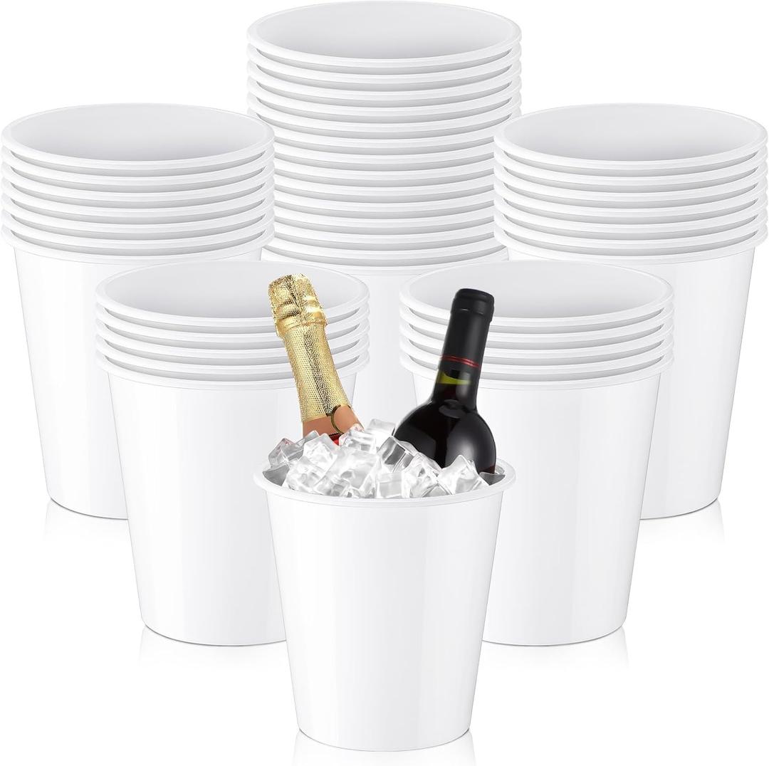 Layhit 48 Pcs Plastic Ice Buckets for Parties 3 Liters Wine Bucket Portable Ice Holder Disposable Wine Cooler for Party Wedding Party Beverages Champagne Soda and Beer (White)