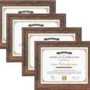8.5x11 Certificate Document Frame Rustic Distressed Picture Frames 8.5 x 11 Set, Wall Hanging and Tabletop, 4 Pack, Brown