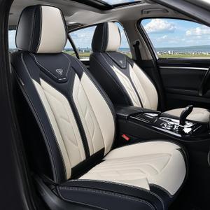 Coverado Front Seat Covers, Car Seat Covers Front Seats, Leather Seat Covers for Cars, Automotive Seat Covers Car Seat Protector Car Accessories Fit for Most Sedans SUV Pick-up Truck(Black/Beige)