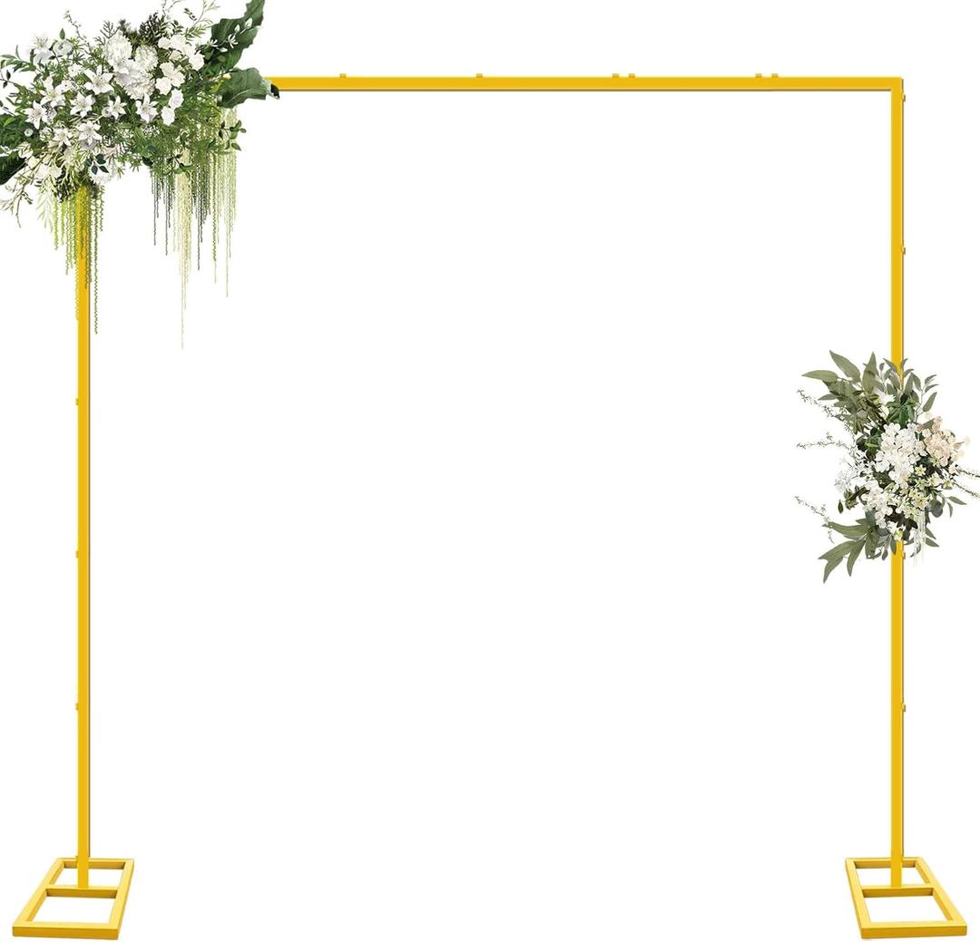 8FT x 8FT Heavy Duty Backdrop Stand Kit - Gold Portable Adjustable Stand,Square Metal Arch Party Frame for Wedding/Baby Shower/Birthday Parties/Banquet