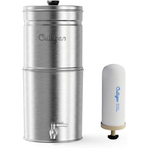 Culligan MaxClear 2.25 Gallon Gravity Water Filter System, Removes Microplastics, PFAS & Lead, NSF/ANSI Certified, Brushed Stainless-Steel Countertop Filter with 1 Ceramic Filter