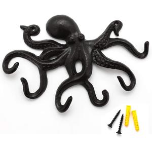 Key Holder for Wall, Octopus Coat Hooks Wall Mounted Towel Hooks, Heavy Duty Key Hooks Decorative with 6 arms (Black)