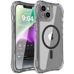 WRJ Magnetic for iPhone 14 Case & iPhone 13 Case Clear,Dual Layer Durable Bumper [Compatible with MagSafe][Military Grade Drop Protection] Transparent Full Body Shockproof Protective Phone Case-Black