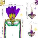 2 x Yukee Mardi Gras Mask W/Mardi Gras Beads Earrings Accessories for Women, Feathers Mardi-Gras Masks Masquerade Mask W/Mardi-Gras Beads Necklaces Fleur De Lis Earrings Jewelry for Carnival Party Parade