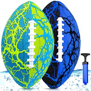 Jasonwell Pool Beach Water Football - 2Pack Strong Grip Waterproof Football for All-Weather Play Pool Toys Beach Games Outdoor Sports Toy Christmas Birthday Gifts for Kids Boys Teens Adults (Blue&Green)