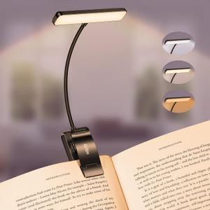 Gritin 19 LED Rechargeable Book Light for Reading in Bed with Memory Function- Eye Caring 3 Color Temperatures,Stepless Dimming Brightness,80 Hrs Runtime Lightweight Clip on Light for Book Lovers (Black)