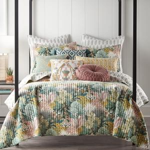 Levtex Home - Ashika Quilt Set - Full/Queen Quilt and Two Standard Shams - Tropical - Green, Blush, Ochre, Grey and Cream - Quilt (88x92in.) and Shams (20x26in.) - Reversible - Cotton