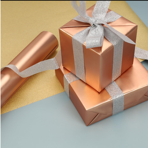 BIOBROWN Christmas Wrapping Paper Jumbo Roll with Trim Ribbon 30 Inch X 40 Feet (100 sq. ft. ttl.) Matte Champagne Design Perfect for Christmas, Party, Xmas, Holiday Gift Wrap