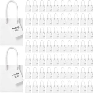 Sherr 100 Pcs Mini Gift Bags Bulk, 4 x 2.75 x 4.5 in Paper Bag with Tag, Extra Small Paper Gift Boxes with Handles for Birthday, Party Favor, Wedding, Small Business, Spring Easter(White)