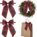 AIMUDI Christmas Bows for Gift Wrapping 69'' Red and White Plaid Bows for Christmas Tree Wreath Bows with Wire Edge Premade Bows for Craft Present Indoor Holiday Christmas Decorations, 10 Packs