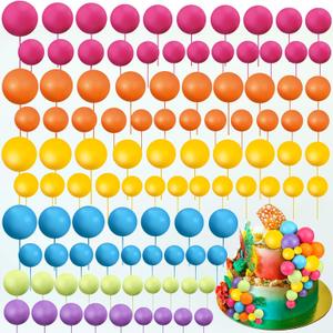 108 Pcs Balls Cake Topper DIY Cupcake Insert Foam Balloons for Cake Baking Wedding Anniversary Birthday Decoration(Sweet Colors,Multi Sizes)