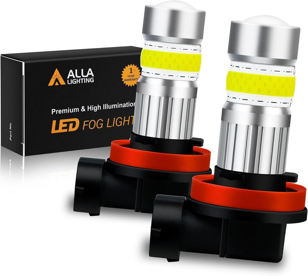 Alla Lighting 2800lm H8 H11 LED Fog Lights Bulbs, 6500K Xenon White H16 Replacement Xtreme Super Bright COB-72 SMD Cars Trucks