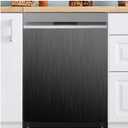 Black Brushed Stainless Steel Dishwasher Magnet Skin Cover, Black Metal Pattern Front Dishwasher Cover Magnet Decoration, Stainless Steel Home Cabinet Decals Appliances Sticker - 23"L x 26"H Magnetic