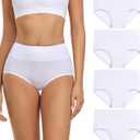 Wirarpa Women's Cotton Underwear High Waisted Ladies Panties Full Coverage Briefs 4 Pack (XX-Large, White - Set 23)