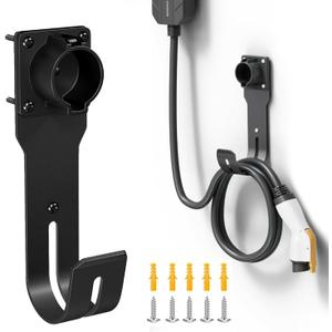 Level 2 EV Charger Nozzle Holster Dock & J-Hook Holder Combo for All J1772 EVs, Wall-Mount Electric Vehicle Charger Holster with Hook for J1772 Connector