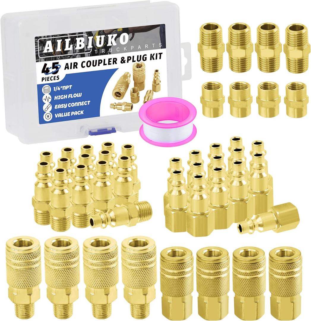 Air Coupler & Plug Kit,45 Pcs 1/4" NPT Air Tool Fittings Set,Quick Connect Air Hose Fittings Air Compressor Accessories
