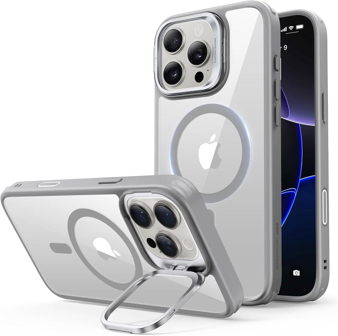 ESR for iPhone 16 Pro Case,Compatible with MagSafe, Military-Grade Protective Case, Built-in Stash Stand Phone Case, Scratch-Resistant Back Cover, Classic Series, Clear Grey