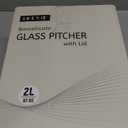 Snuvid 2 Pack 2 Liter/68 oz Square Glass Pitcher with Lid, Classic Stripes Water Pitchers with Handle for Fridge, Large Jug for Iced Tea, Borosilicate Glass Carafe for Hot/Cold Brew Drink, Silver