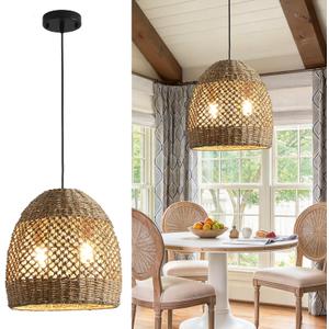 Rattan Pendant Light, Hand-Woven Wicker Fixtures
Boho 13in 2-Light Natural Seagrass Adjustable Hanging Chandelier, for Kitchen Island Dining Room Hallway Entryway