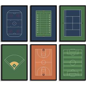 6pcs Sports Field Wall Art Picture Nursery Sports Canvas Poster Prints Boys Room Wall Decor For Gym Kindergarten Children's Room 8x10in Unframed