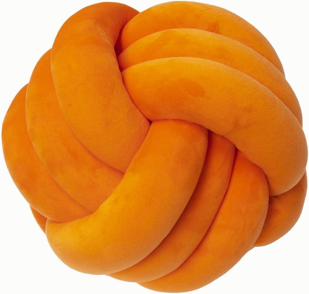 LUSJNGE Decorative Throw Knot Pillow Ball for Home Chair Sofa Couch Bed Aesthetic Round Velvet Knotted Pillow Cushion (Orange, 8 inches)