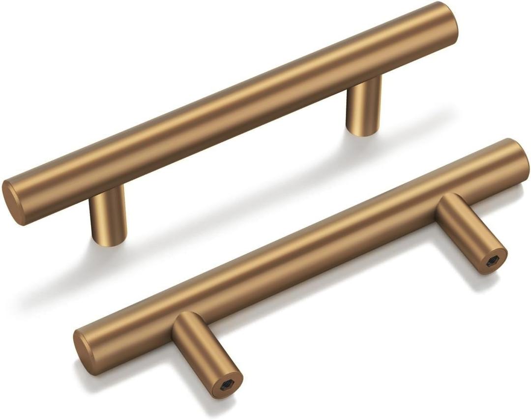 goldenwarm 10 Pack Champagne Bronze Cabinet Pulls Gold Cabinet Handles 3 inch(76mm) Champagne Drawer Pulls Brushed Bronze Cabinet Pulls Kitchen Bathroom Bedroom Furniture Handles (3in Hole Centers)