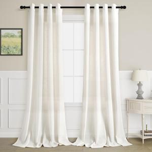 Natural Linen Curtains 84 Inches Long for Living Room Bedroom Neutral Boho Modern Grommet Privacy Light Filtering Semi Sheer Ivory Cream Off White Linen Drapes 84 Length 2 Panels Set