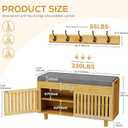 Shoe Storage Bench Coat Rack Set, 35.4" Bamboo Shoes Bench with Lift Top Hidden Storage & Wall Hooks, Hall Tree Entryway Bench with Seat Cushion, 2-Tier Shoe Cabinet for Entryway, Living Room, Bedroom, 35in Natural With Hooks