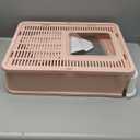 Cat Litter Box with Litter Mat and Scoop, Large Foldable Litter Box with Lid, Front Entry Top Exit Kitty Box, Odor Control, Easy to Clean (Pink)