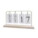 Wooden Perpetual Calendar for Desk, Metal Wood Month Date Display for Teachers, Students, Classroom, Rustic Farmhouse Office Decor, Desk Accessories (gold)