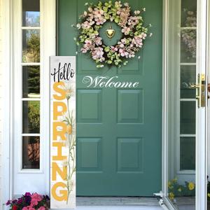 Hello Spring Wooden Porch Sign 47" Spring Large Welcome Porch Sign for Home Front Door Yard Season Decor (Yellow)