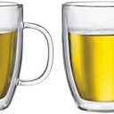 Bodum 15oz Bistro Double Wall Insulated Mug, High-Heat Borosilicate Glass, Clear (2 Pack)