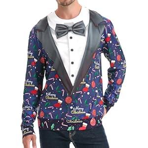 *daisysboutique* Unisex Women Men Christmas Ugly Sweatshirt Funny Halloween 3D Effect Graphic Costume Holiday Pullover (Medium, Party Suit 5)