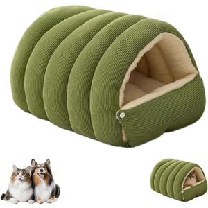 Large Cozy Monster Cat Bed, Cat Beds for Indoor Cats, Cat Cave Bed Cat Tent with Removable Cushion, Warm Cave Nest Sleeping Bed Puppy House for Cats Small Dogs, Anti-Anxiety Cuddler Beds-Green