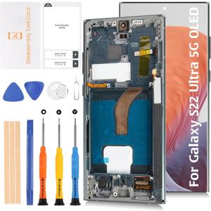 Olivechard AMOLED for Samsung Galaxy S22 Ultra 5G (Fingerprint Support) Not OEM 6.8" LCD Display +Green Frame S908 LCD Screen Display Replacement Touch Digitizer Assembly Kit