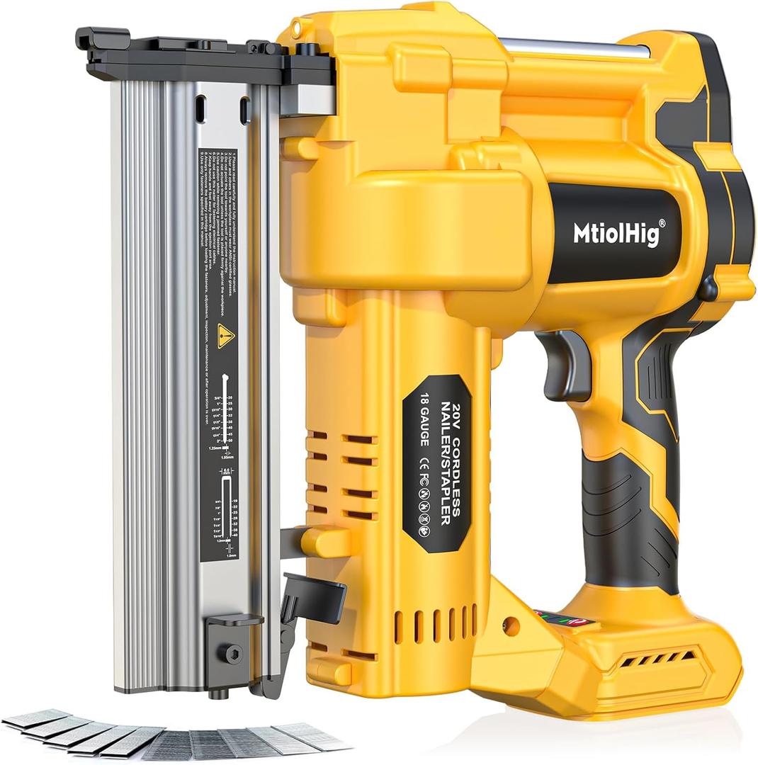 Cordless 2" Brad Nailer Compatible with Dewalt 20V Battery (No Battery), 2-in-1 Electric Nail /Staple , 18 Gauge Nail Battery Powered with 1000 Nails for Wood Carpentry, 7.2LB
