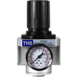 HEAVY DUTY IN-LINE COMPRESSED AIR PRESSURE REGULATOR FOR AIR COMPRESSOR, 7 TO 215 PSI ADJUSTABLE, HIGH FLOW RATE, WALL BRACKET AND GAUGE INCLUDED (3/4" NPT, 175 CFM)