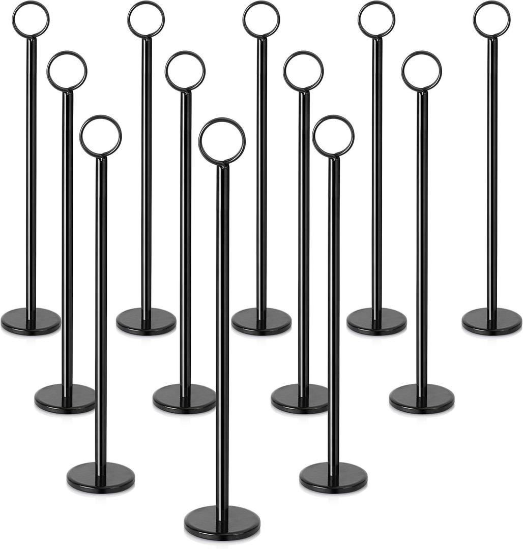 New Star Foodservice Ring-Clip Table Number Holder / Place Card Stand, 12 Inch, Black Finish, Set of 12