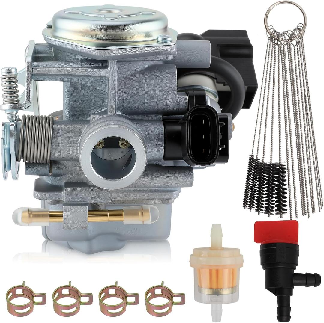 16100-GEZ-673 Carburetor Compatible with Honda Ruckus NPS50 2003-2019 Carb with Gas Fuel Shutoff Valve, Fuel Filter, Fuel Line Clamps, Cleaner Tool Kit